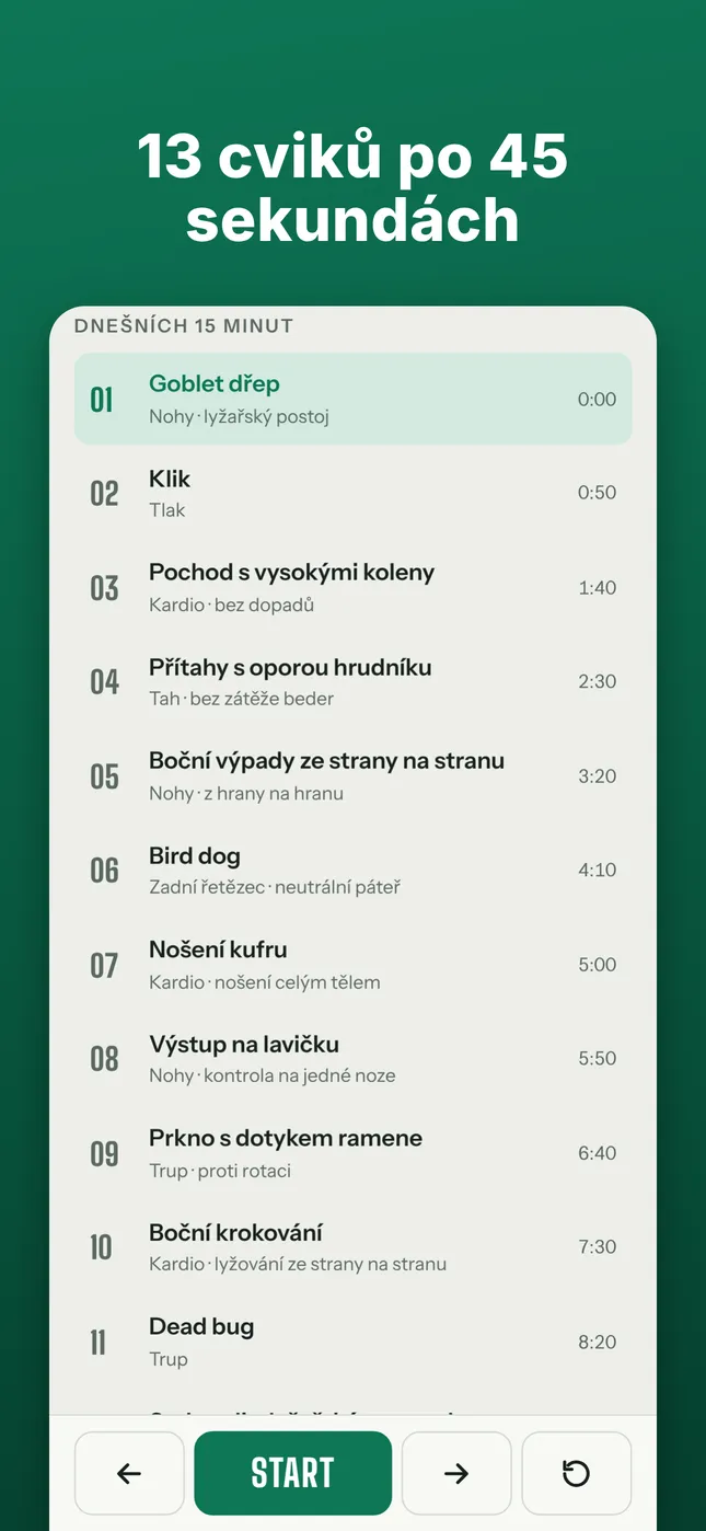 13 cviků po 45 sekundách