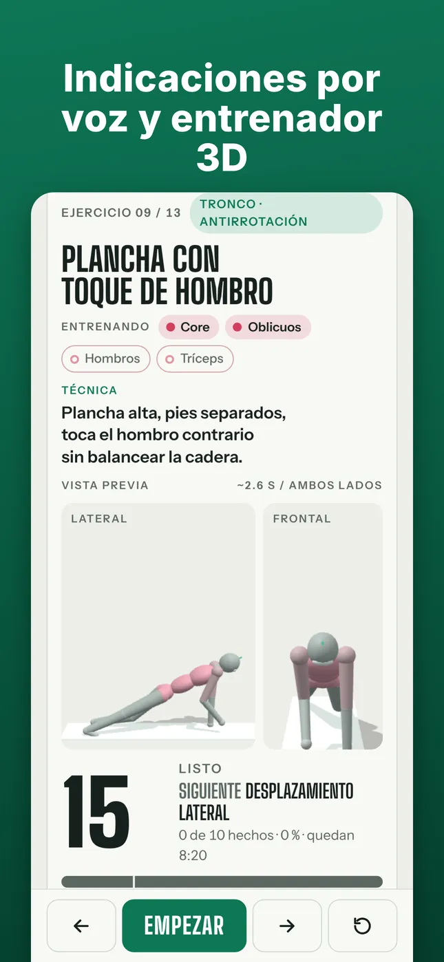 Indicaciones por voz y entrenador 3D