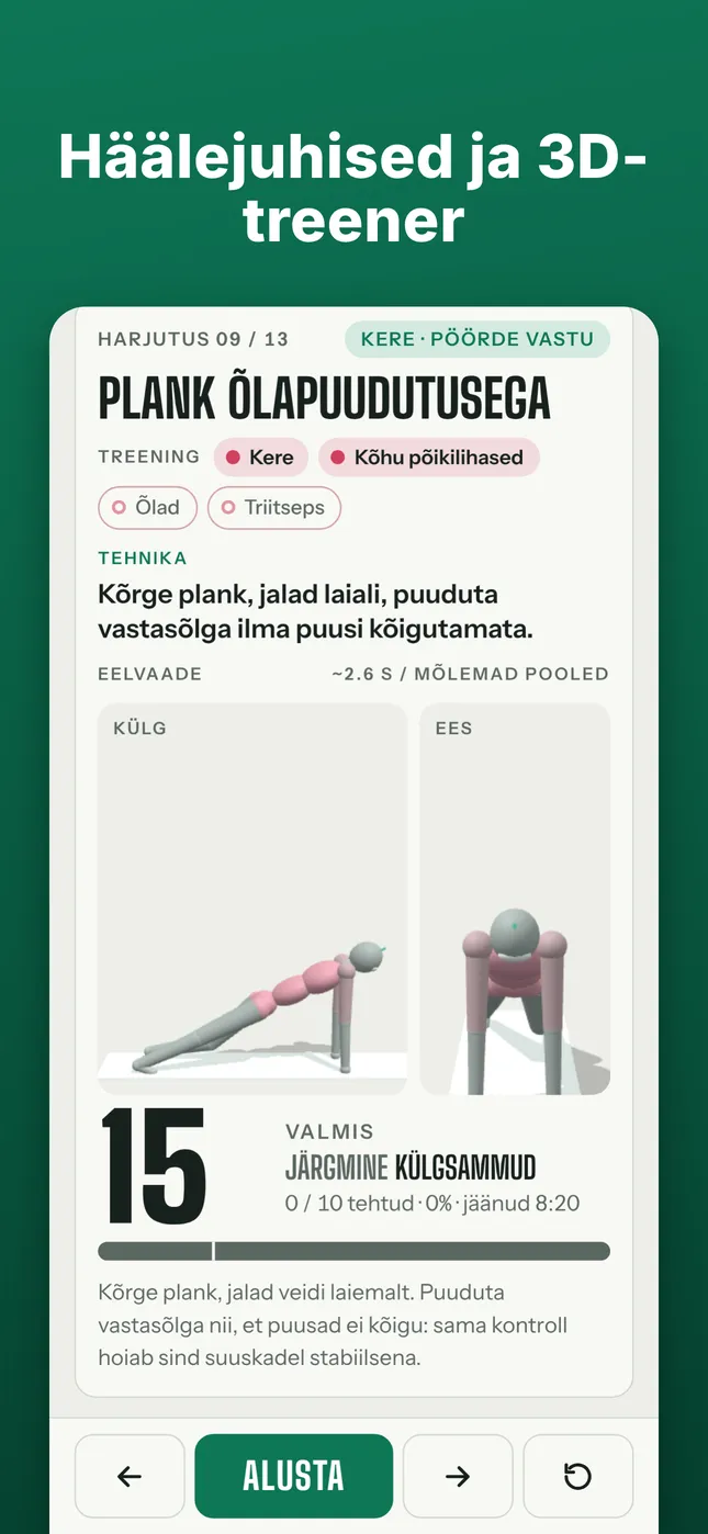 Häälejuhised ja 3D-treener