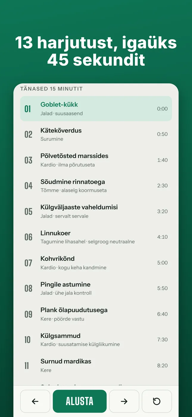 13 harjutust, igaüks 45 sekundit