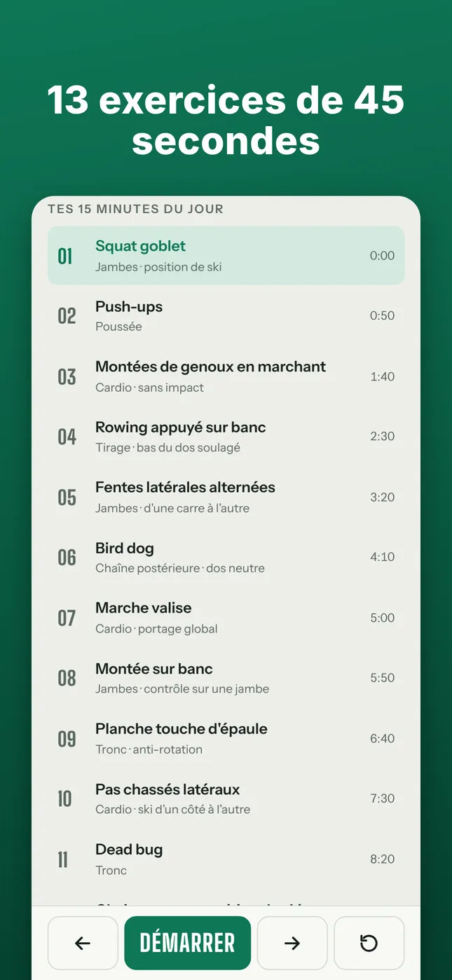 13 exercices de 45 secondes