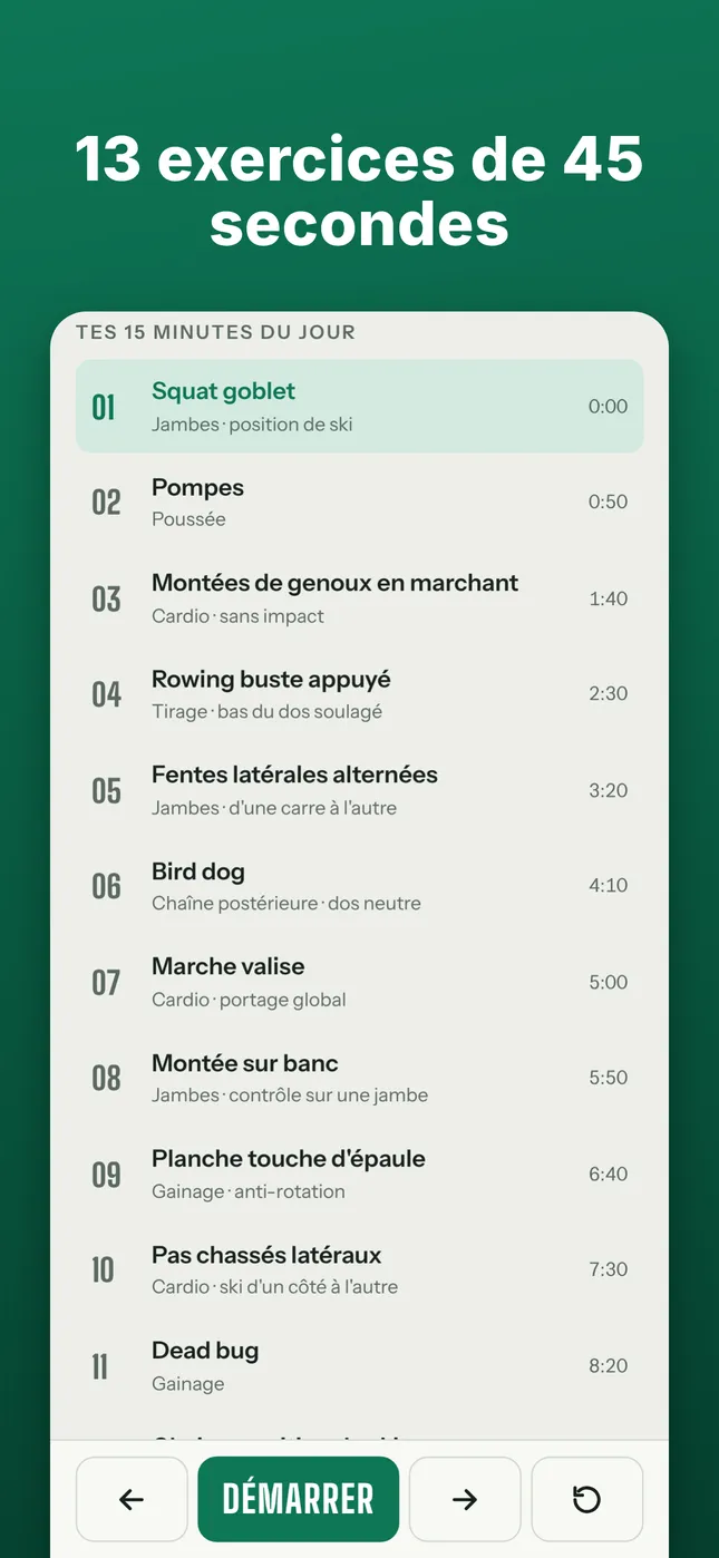 13 exercices de 45 secondes