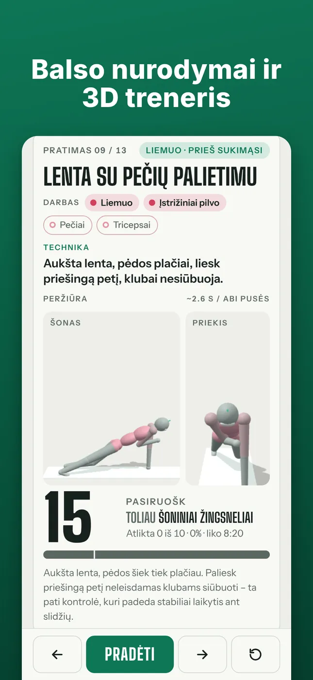 Balso nurodymai ir 3D treneris
